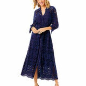 Lilly Pulitzer Amrita Eyelet Shirt Dress Navy Blue Womens 16 worn once and EUC